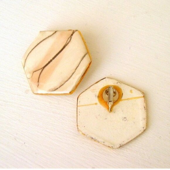 Vintage 1980s Geometric Ceramic Statement Earrings - Picture 5 of 5